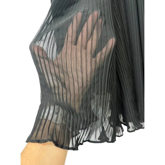 Samuel Dong Pleated Wide Leg Palazzo Pants Black Sheer Lined Evening Fun Size S - Picture 4 of 13
